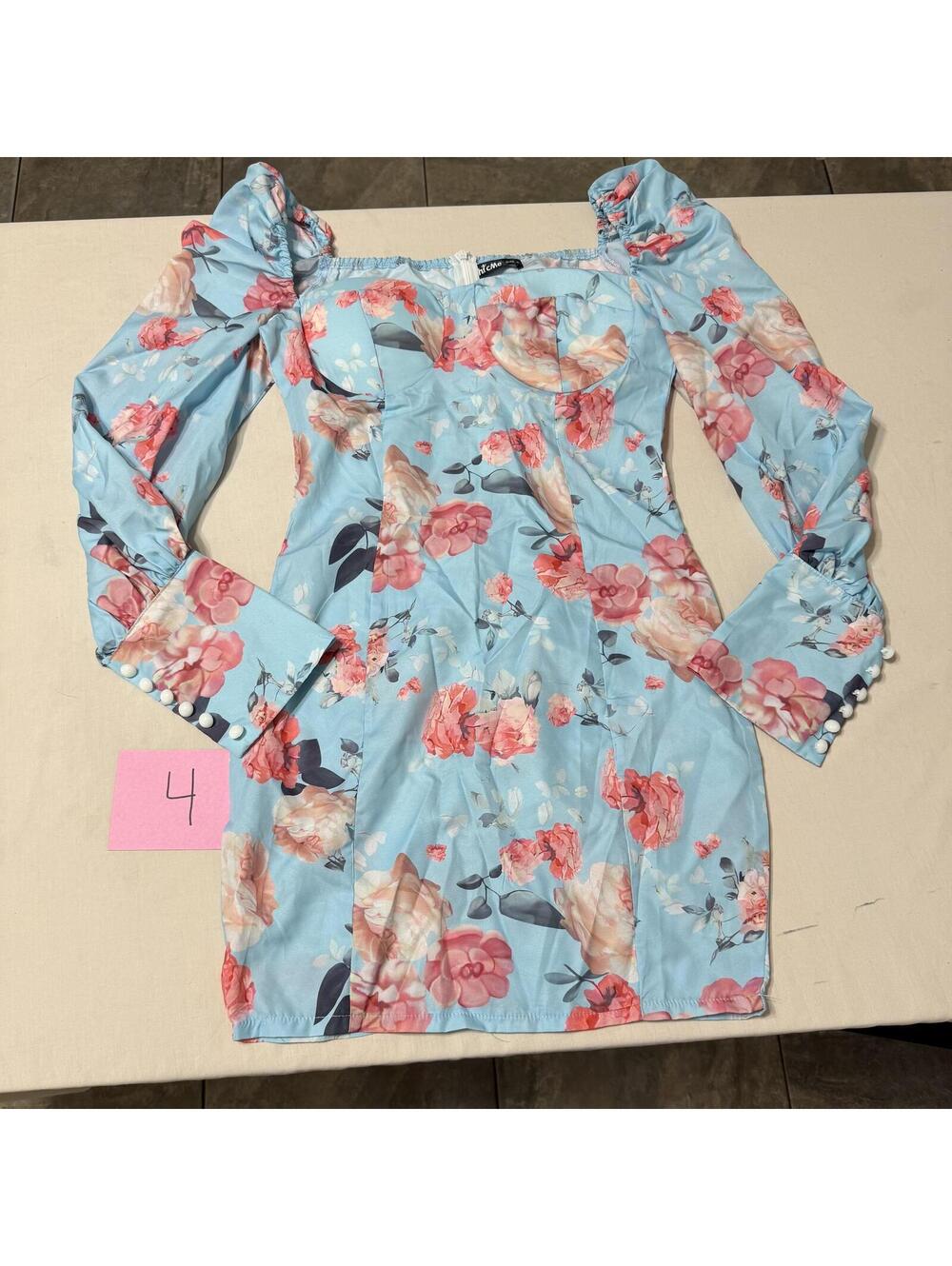 ChicMe Blue Floral Puff Sleeve Mini Dress Juniors Size S